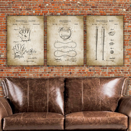Baseball Patent Prints on Canvas Wall Art - Individual or Sets up to 8
