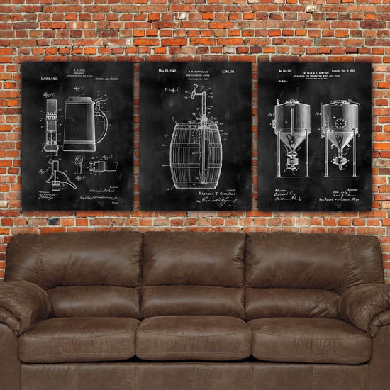 Beer Patent Print Art on Canvas - Set of 3 or 4 - Canvas Wall Art - HolyCowCanvas