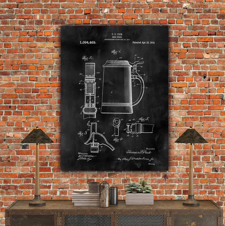 Beer Stein Patent Print Art on Canvas - Canvas Wall Art - HolyCowCanvas