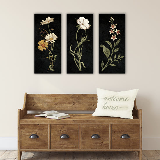 Traditional Flowers with Black Background on Canvas