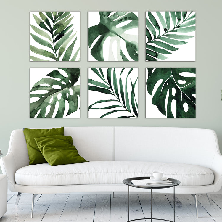 Square Watercolor Tropical Leaves on Canvas | Holy Cow Canvas