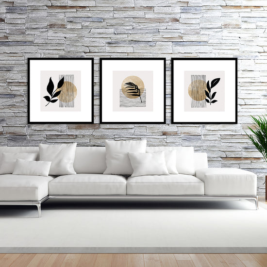 Geometric Abstract Botanicals with Black Border on Canvas