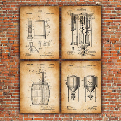 Beer Patent Print Art on Canvas - Set of 3 or 4 - Canvas Wall Art - HolyCowCanvas