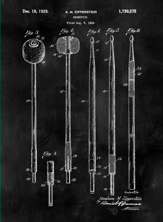 Drumstick Patent Print Art on Canvas - Canvas Wall Art - HolyCowCanvas