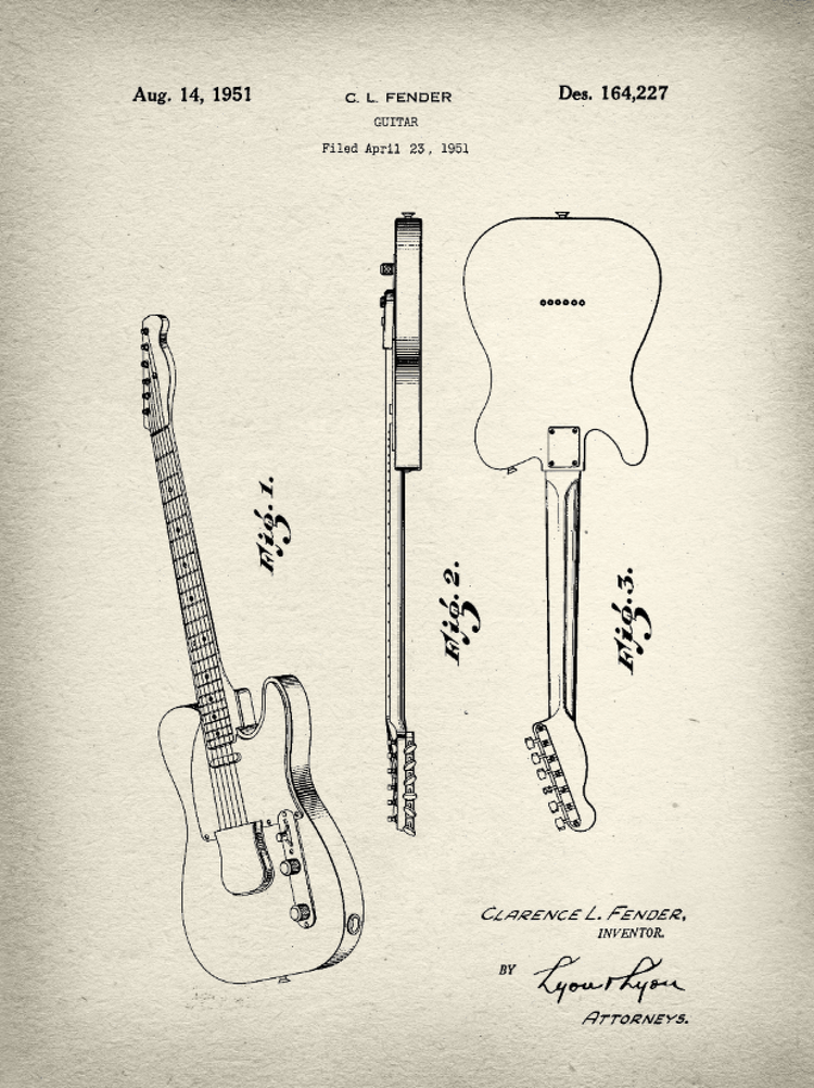 Fender Guitar Patent Print Art on Canvas - Canvas Wall Art - HolyCowCanvas