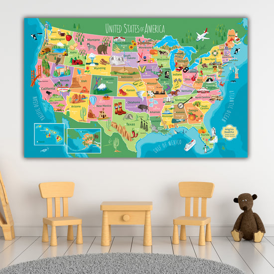 Kids Colorful USA Push Pin Map - Single Panel