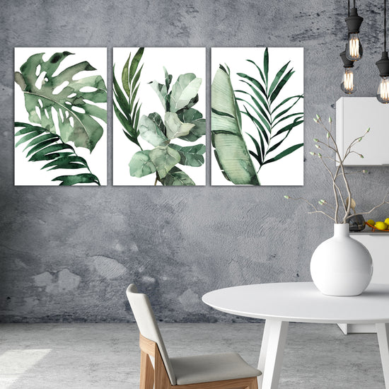 Watercolor Tropical Leaves Canvas Set