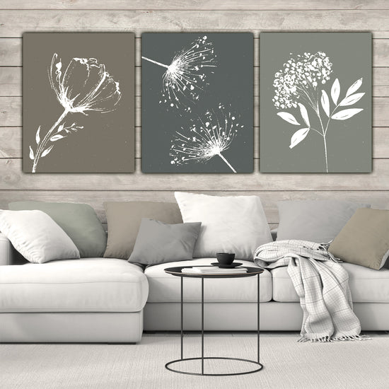 Large Floral Botanical Art Sketches on Canvas