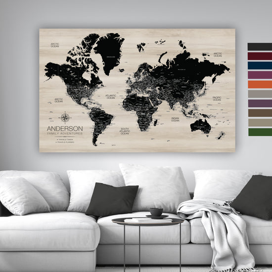 Modern Wood Push Pin World Map