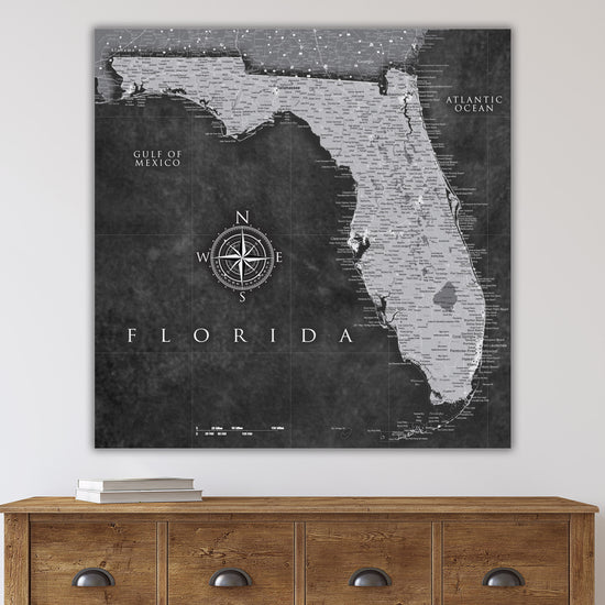 Florida Push Pin State Travel Map Wall Art - Grey | Holy Cow Canvas