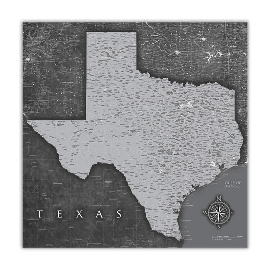 Personalized Texas Push Pin Travel Map Wall Art - Grey