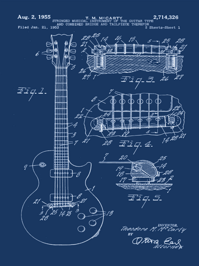 Gibson Guitar Patent Print Art on Canvas - Canvas Wall Art - HolyCowCanvas