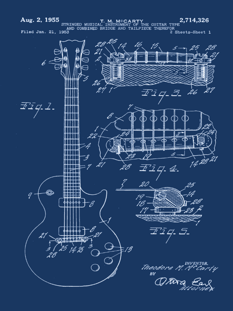 Gibson Guitar Patent Print Art on Canvas - Canvas Wall Art - HolyCowCanvas