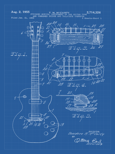 Gibson Guitar Patent Print Art on Canvas - Canvas Wall Art - HolyCowCanvas