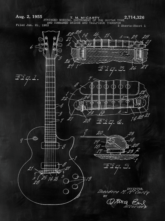 Gibson Guitar Patent Print Art on Canvas - Canvas Wall Art - HolyCowCanvas