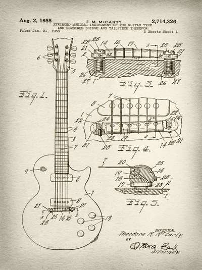 Gibson Guitar Patent Print Art on Canvas - Canvas Wall Art - HolyCowCanvas