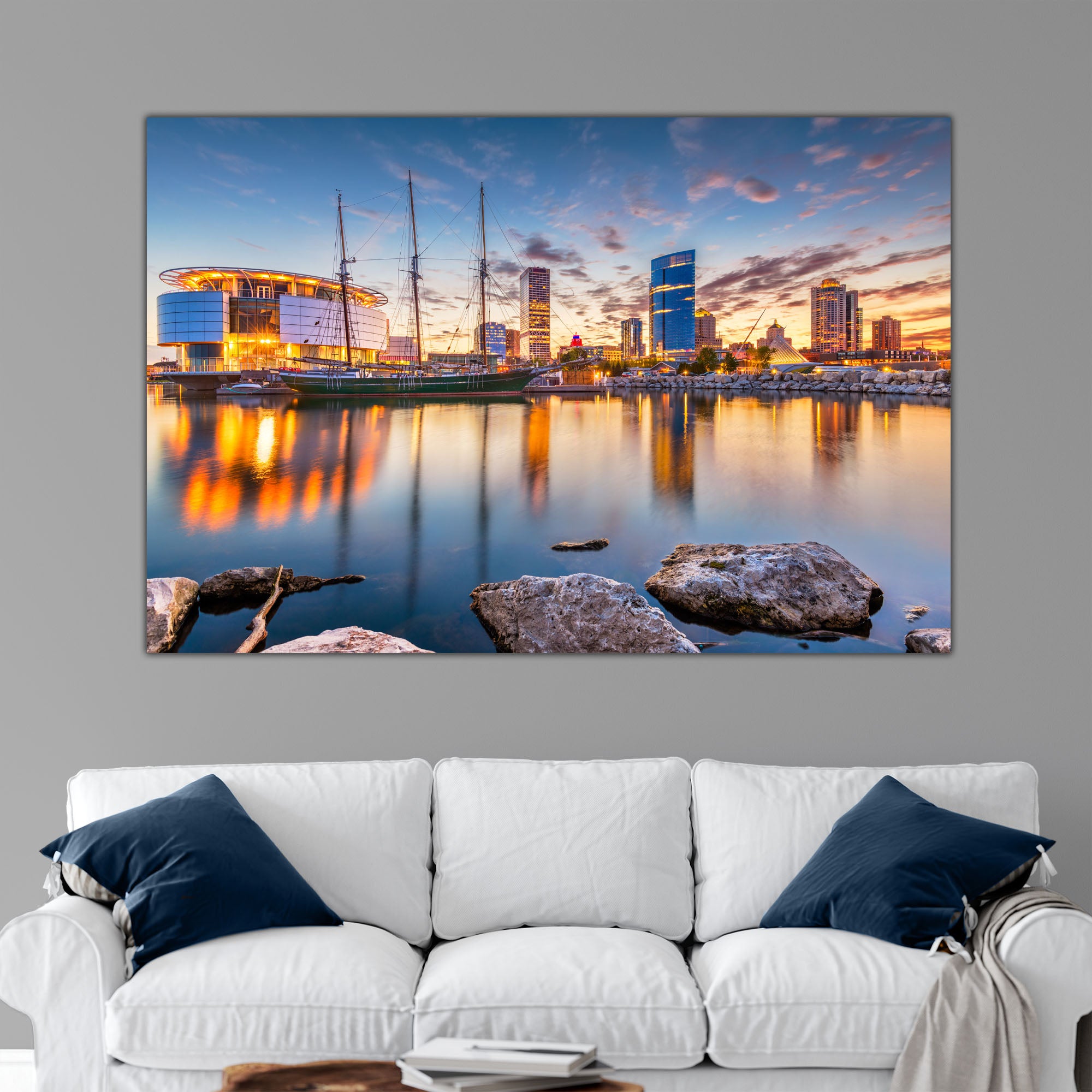 【olylife】SKYLINE 6箱セット➕ 360mmと290mmセット Milwaukee Skyline on Canvas at Sunset | Holy Cow Canvas