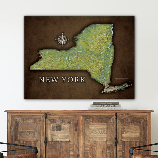 New York Push Pin Terrain Map