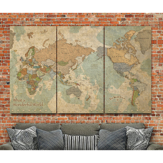 Pacific Centered Push Pin Travel Map - 3 Panel
