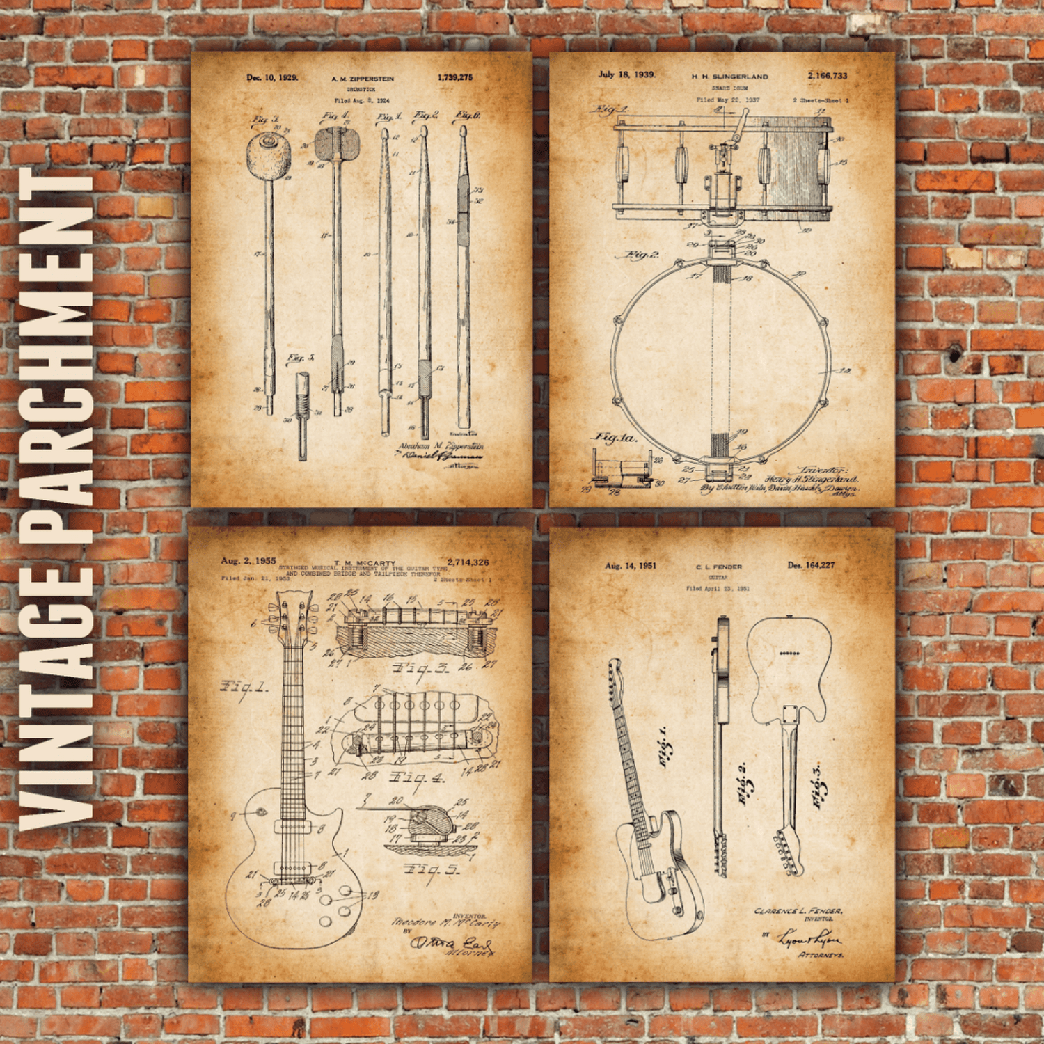 Drumstick Patent Print Art on Canvas - Canvas Wall Art - HolyCowCanvas