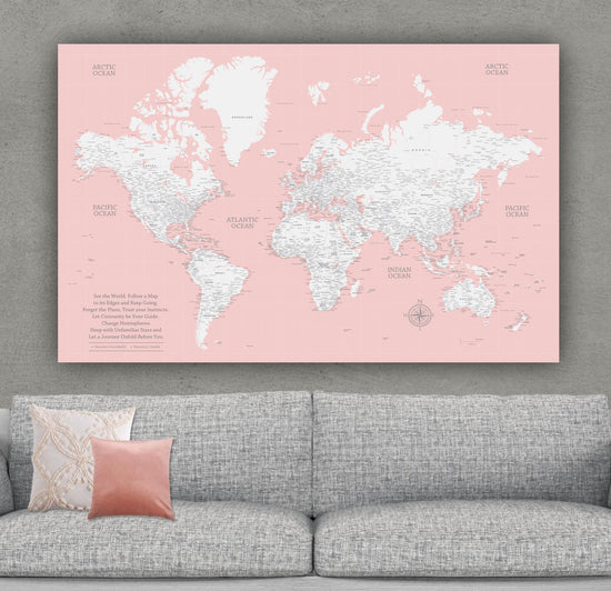 Millennial Pink Push Pin Travel Map of the World
