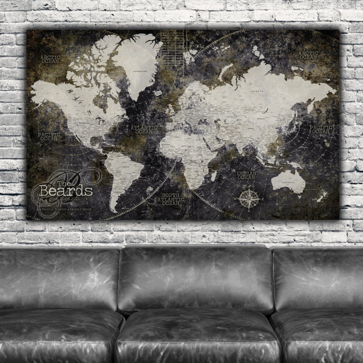 Industrial Detailed Push Pin World Map - 1 Panel - Canvas Wall Art - HolyCowCanvas