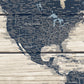 Rustic Wood Grain Push Pin World Map - Single Panel