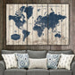 Large Rustic Wood Grain Push Pin World Map Canvas - 3 Panel