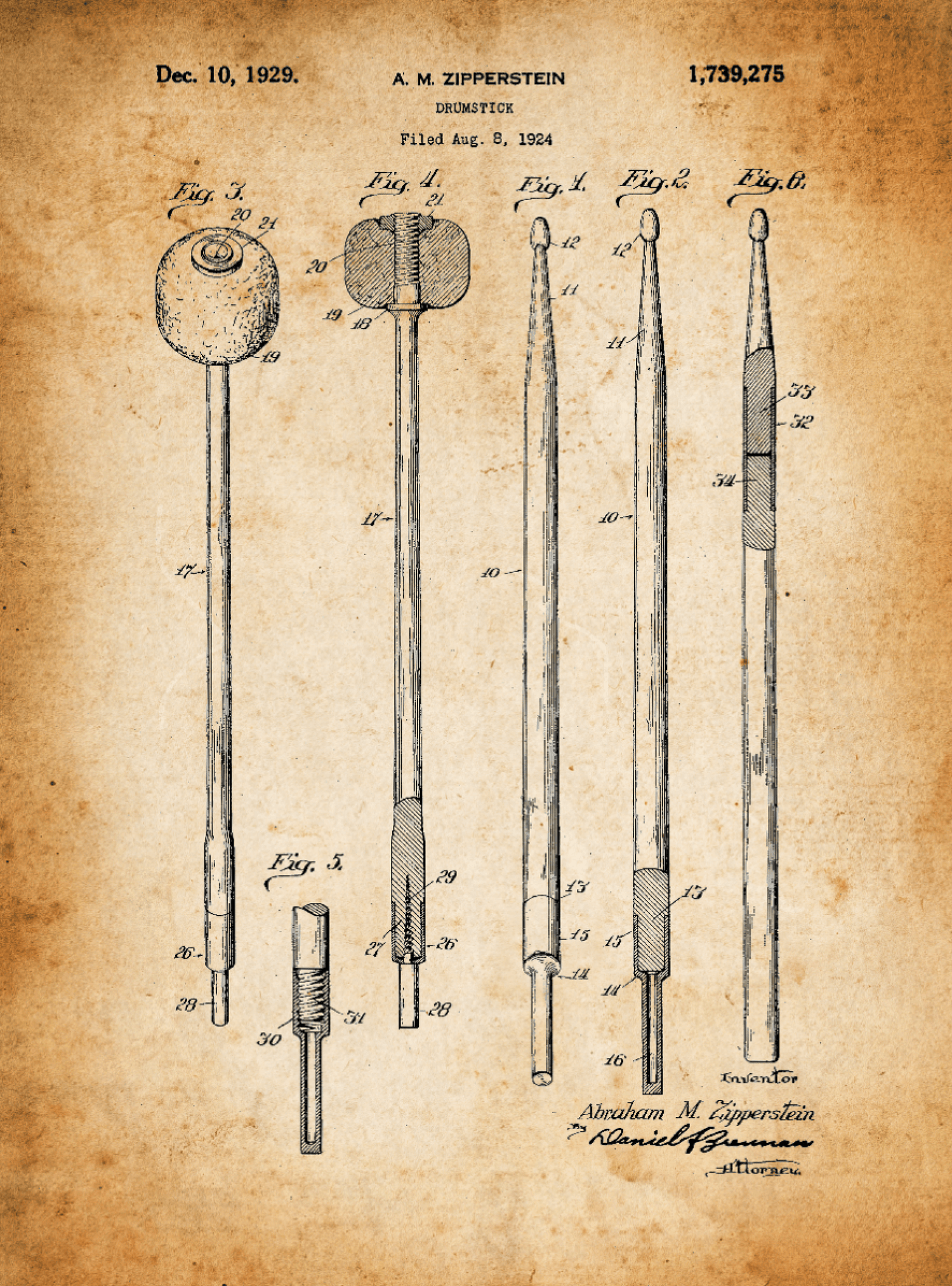 Drumstick Patent Print Art on Canvas - Canvas Wall Art - HolyCowCanvas