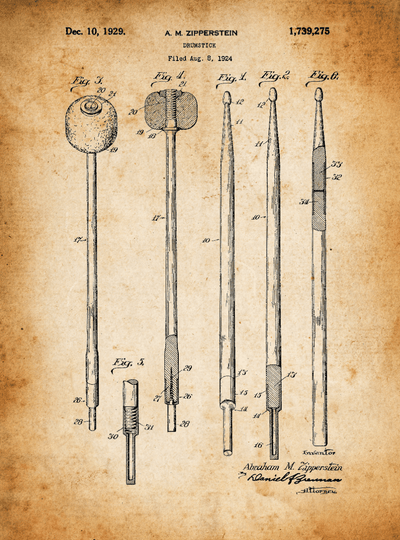 Drumstick Patent Print Art on Canvas - Canvas Wall Art - HolyCowCanvas