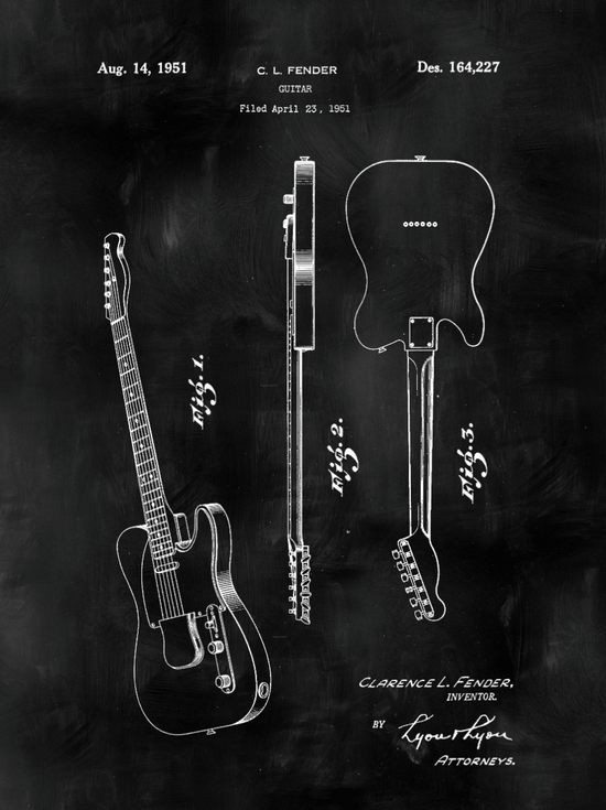 Fender Guitar Patent Print Art on Canvas - Canvas Wall Art - HolyCowCanvas