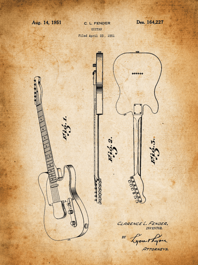 Fender Guitar Patent Print Art on Canvas - Canvas Wall Art - HolyCowCanvas