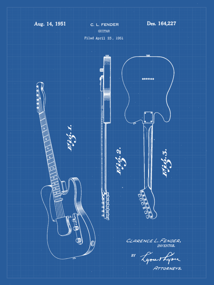 Fender Guitar Patent Print Art on Canvas - Canvas Wall Art - HolyCowCanvas