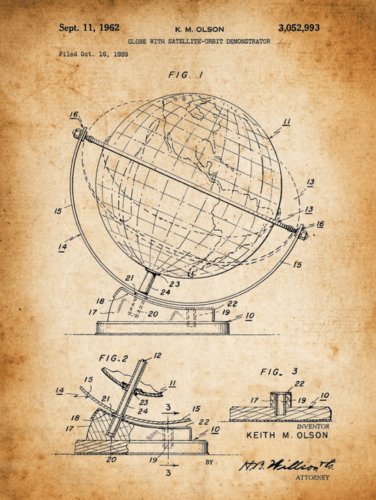 Globe Patent Print Art on Canvas - Canvas Wall Art - HolyCowCanvas