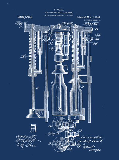 Beer Bottle Machine Patent Print on Canvas - Canvas Wall Art - HolyCowCanvas