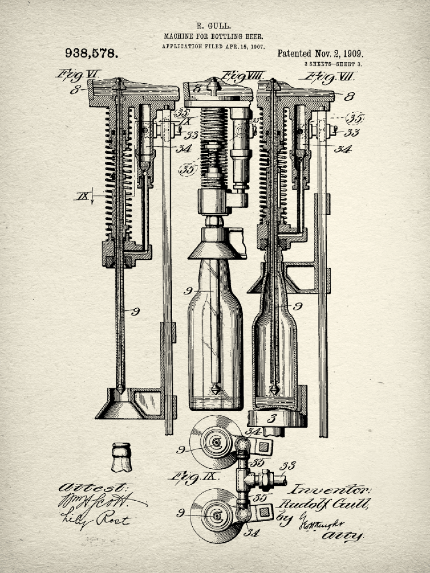 Beer Bottle Machine Patent Print on Canvas - Canvas Wall Art - HolyCowCanvas