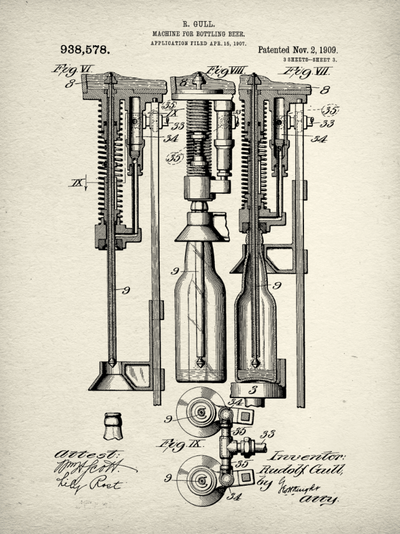 Beer Bottle Machine Patent Print on Canvas - Canvas Wall Art - HolyCowCanvas