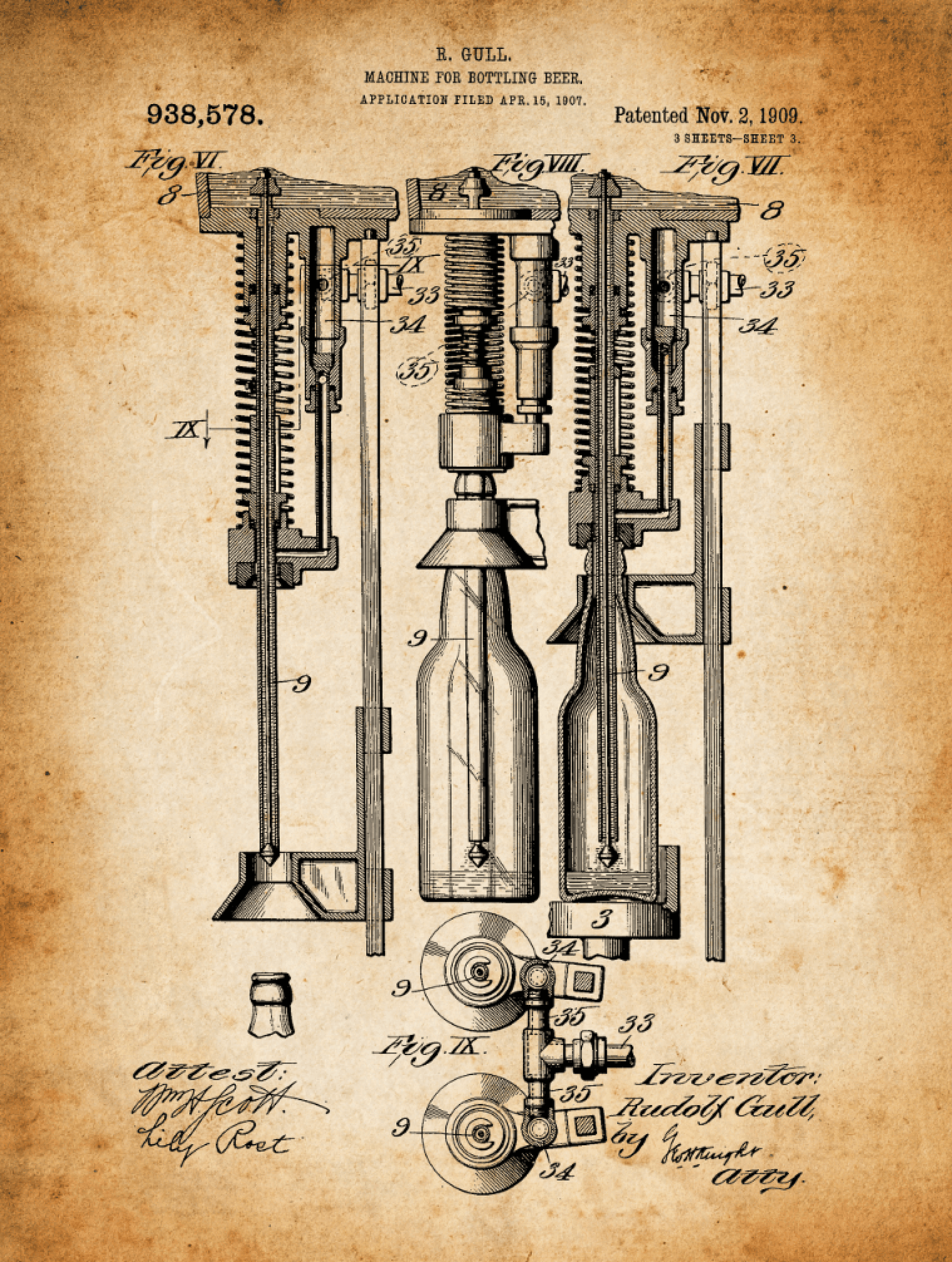 Beer Bottle Machine Patent Print on Canvas - Canvas Wall Art - HolyCowCanvas