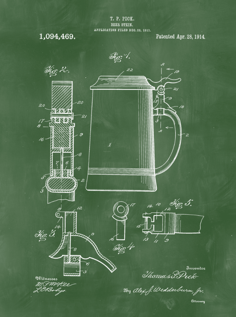 Beer Stein Patent Print Art on Canvas - Canvas Wall Art - HolyCowCanvas