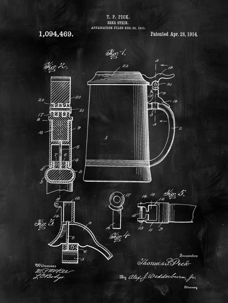 Beer Stein Patent Print Art on Canvas - Canvas Wall Art - HolyCowCanvas