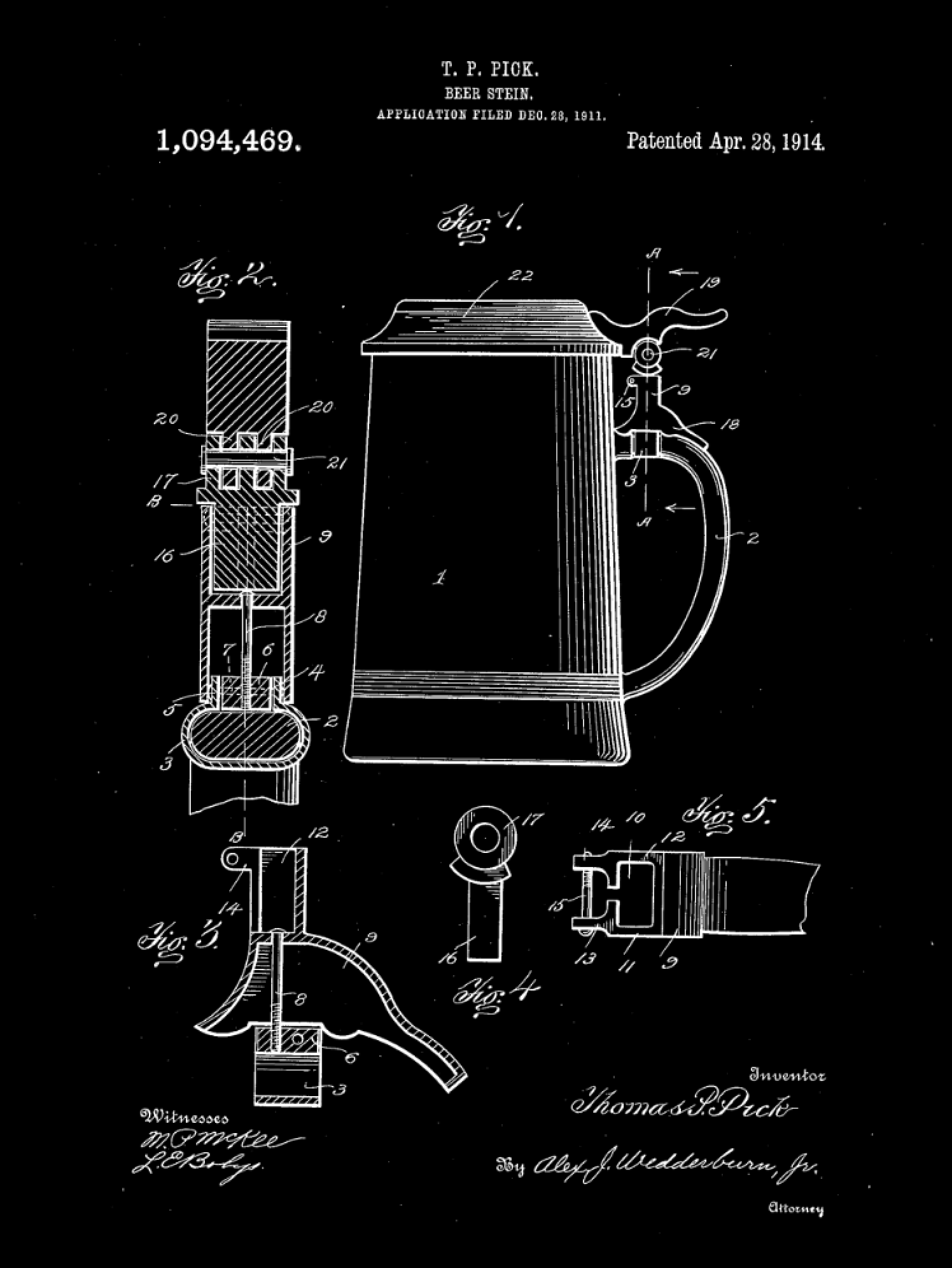 Beer Stein Patent Print Art on Canvas - Canvas Wall Art - HolyCowCanvas
