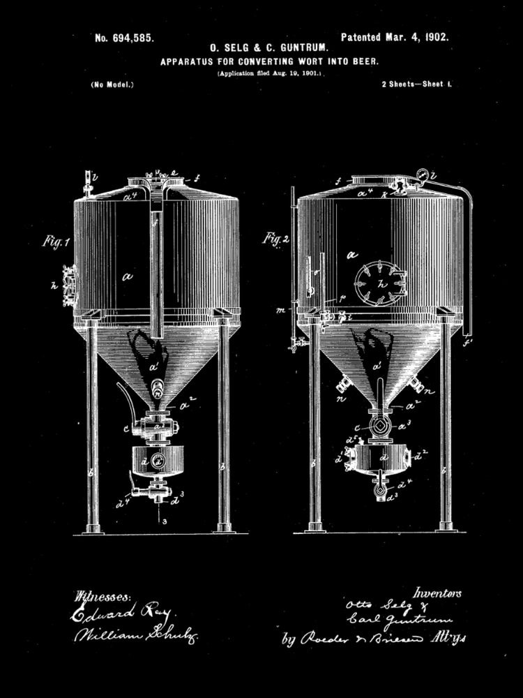 Beer Fermenter Patent Print Art on Canvas - Canvas Wall Art - HolyCowCanvas