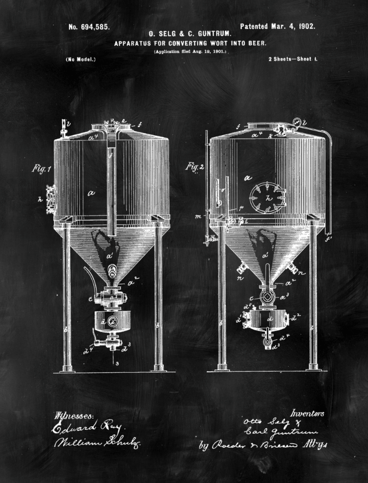Beer Fermenter Patent Print Art on Canvas - Canvas Wall Art - HolyCowCanvas