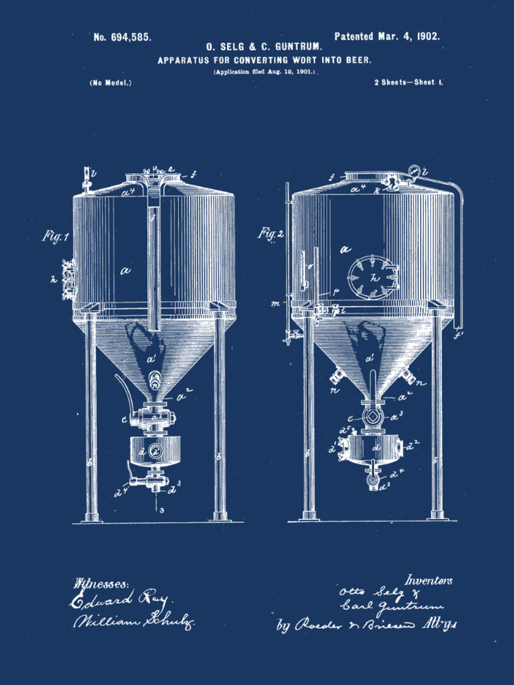 Beer Fermenter Patent Print Art on Canvas - Canvas Wall Art - HolyCowCanvas