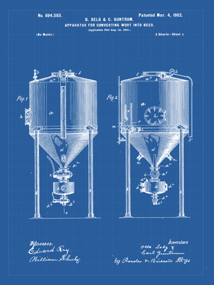 Beer Fermenter Patent Print Art on Canvas - Canvas Wall Art - HolyCowCanvas