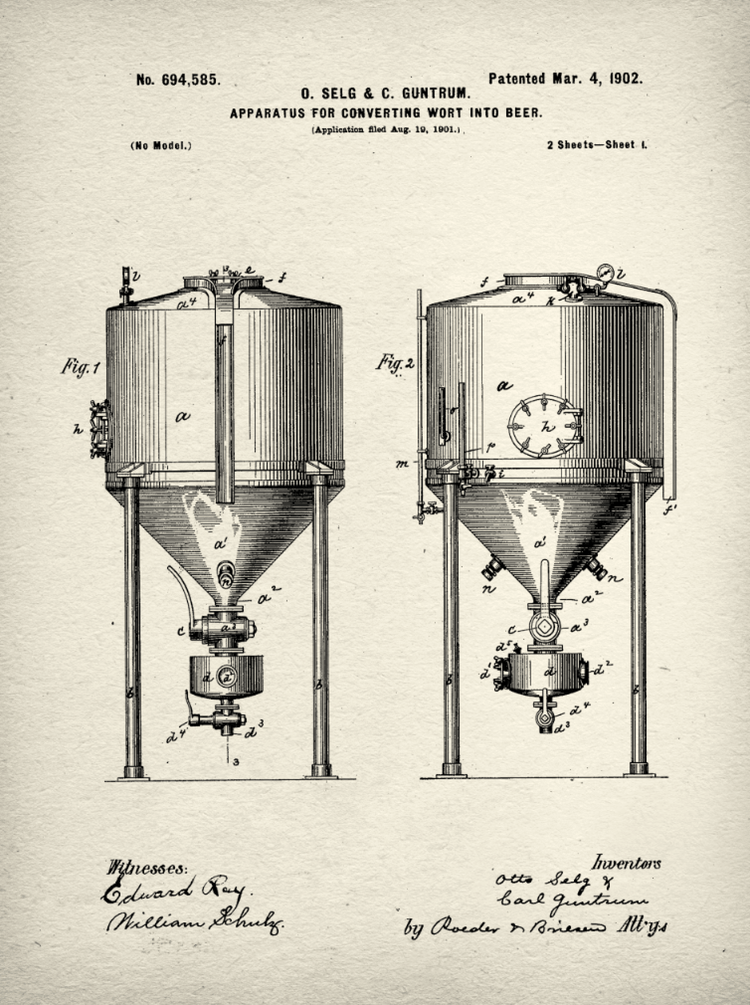 Beer Fermenter Patent Print Art on Canvas - Canvas Wall Art - HolyCowCanvas