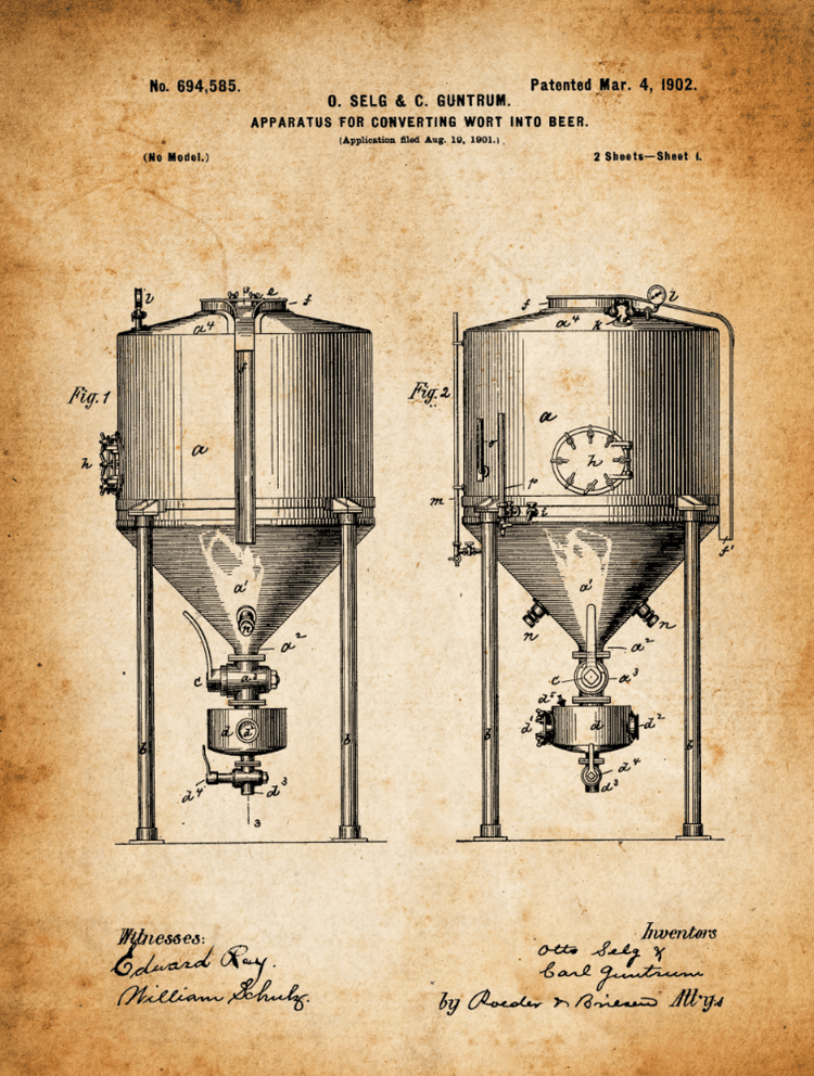 Beer Fermenter Patent Print Art on Canvas - Canvas Wall Art - HolyCowCanvas