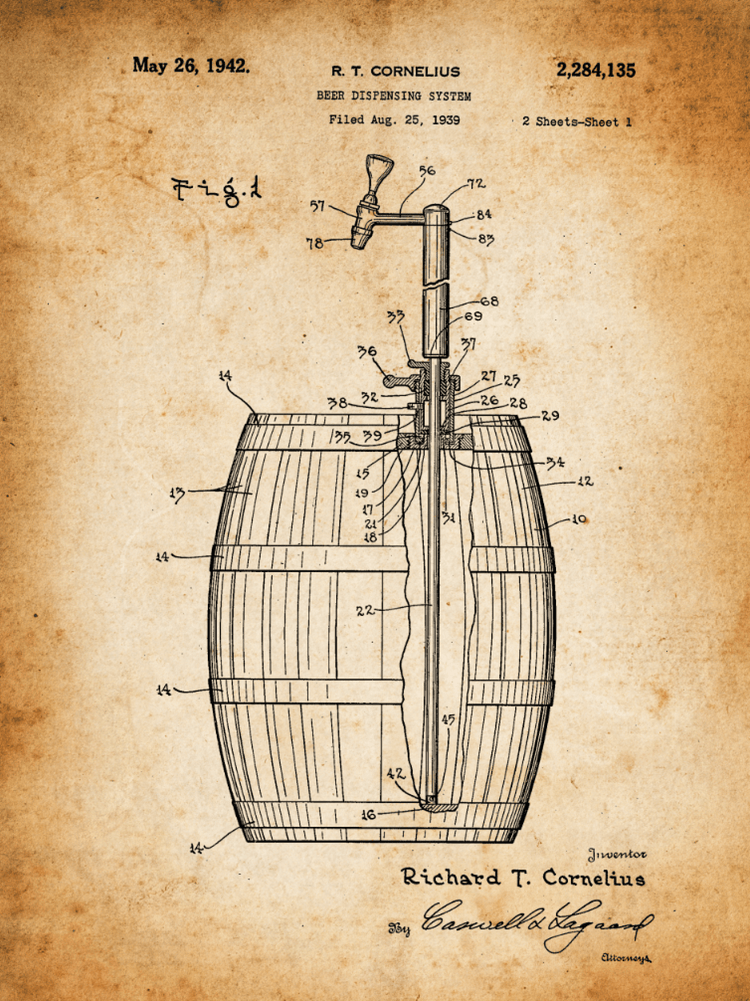 Beer Patent Print Art on Canvas - Set of 3 or 4 - Canvas Wall Art - HolyCowCanvas