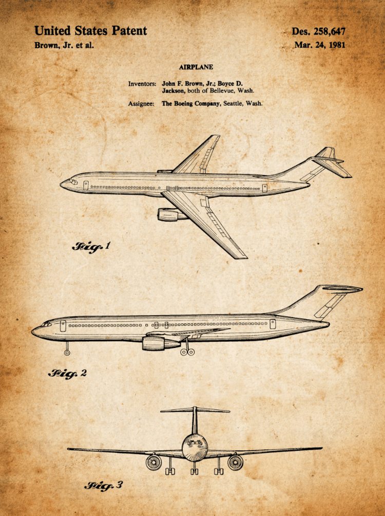 Airplane Patent Print Art on Canvas - Canvas Wall Art - HolyCowCanvas