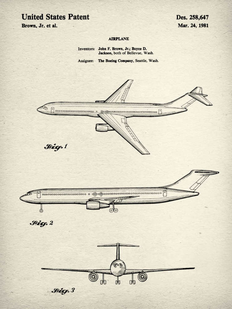 Airplane Patent Print Art on Canvas - Canvas Wall Art - HolyCowCanvas
